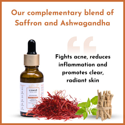 ANTI-ACNE SERUM WITH SAFFRON, ASHWAGANDHA, GLYCOLIC AND SALICYLIC ACID